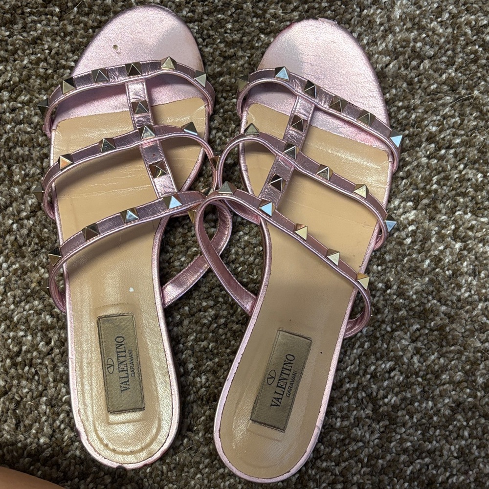 Valentino Metallic Pink RockStud Slide Sandals